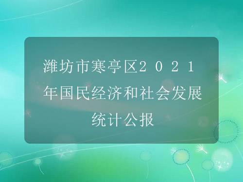 寒亭区统计局最新发展规划概览